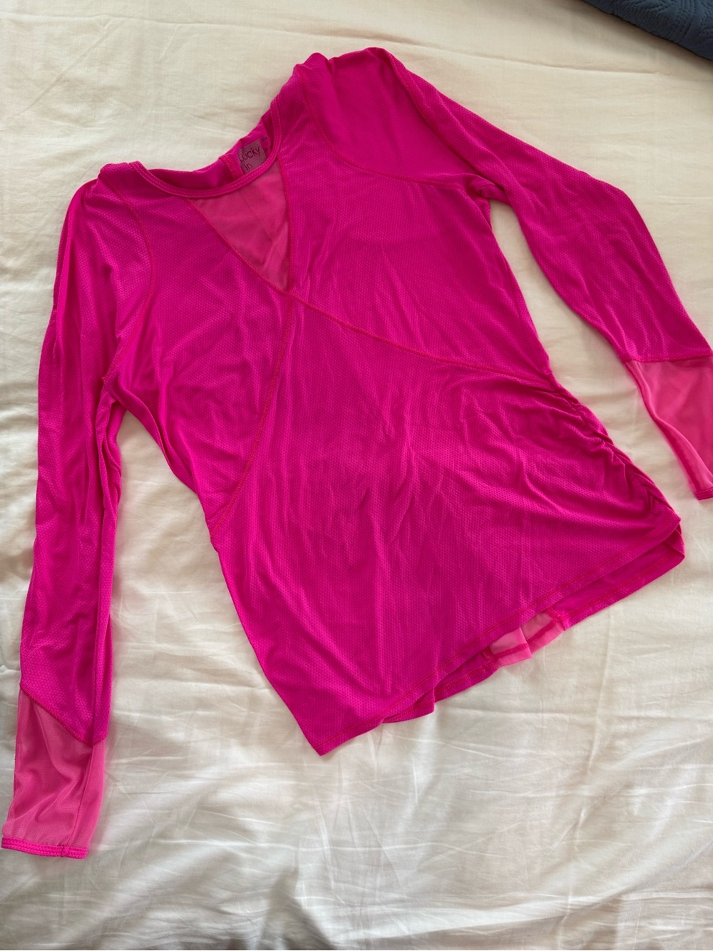 Lucky in Love Bright Hot Pink Mesh Paneled Long Sleeve Top